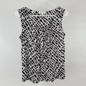 Calvin Klein Black & White Stretch Scoop Neck Sleeveless Blouse Size Small
